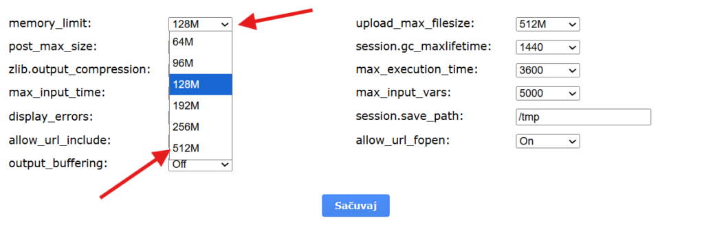 Rešenje je da se poveća memorija za PHP skripte.